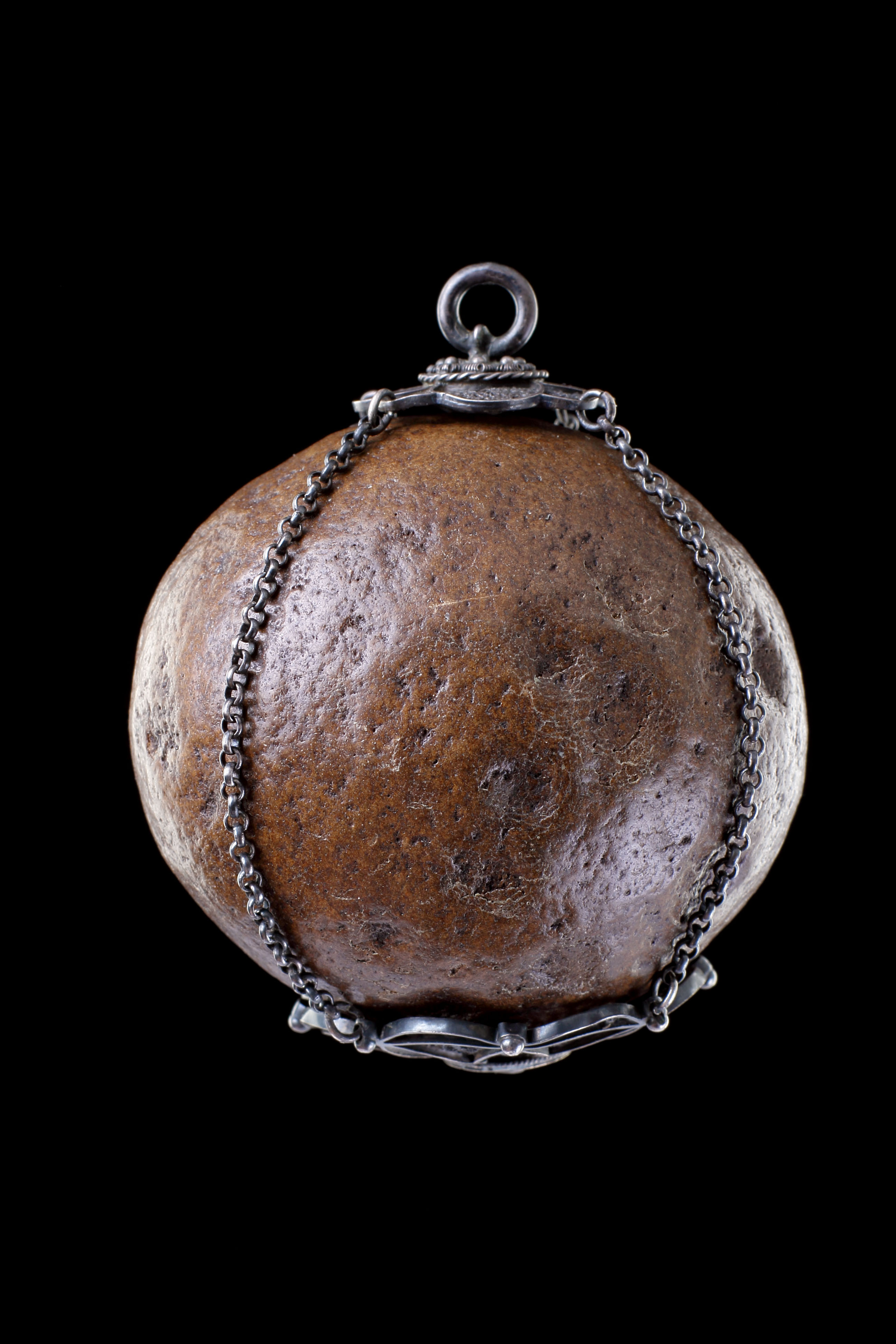 A Fine Indo-Portuguese Goa Silver Filigree Mounted Large Bezoar Stone